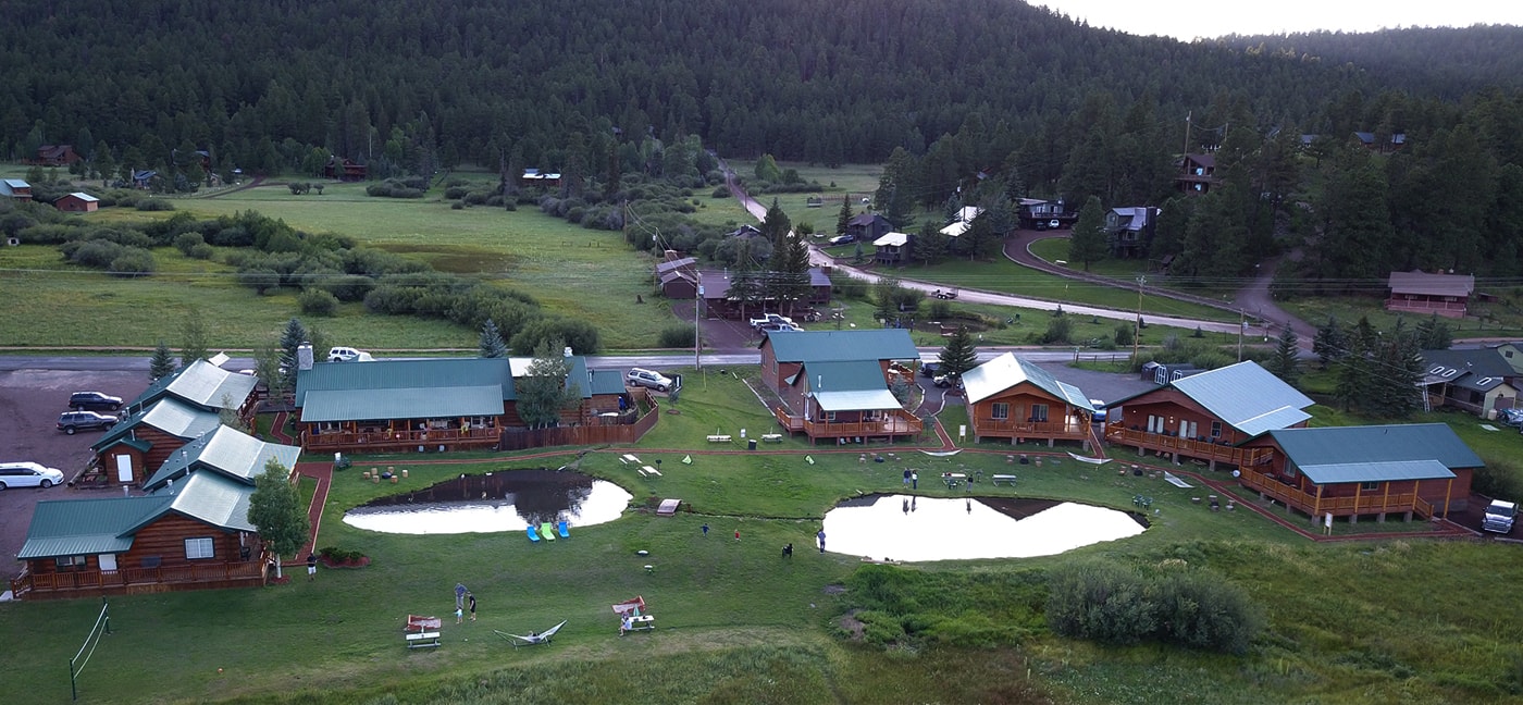 Aerial view of Cabins at Greer Lodge