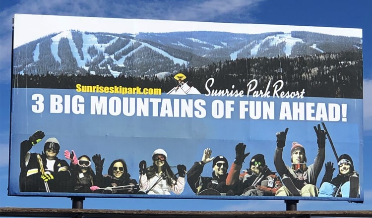 Sunrise Ski Park billboard off of 260 Highway