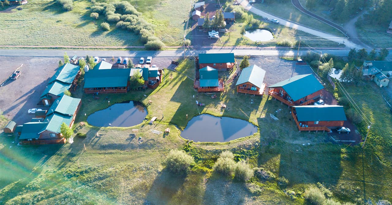 Aerial of Private Trout Ponds at Greer Lodge Resort & Cabins